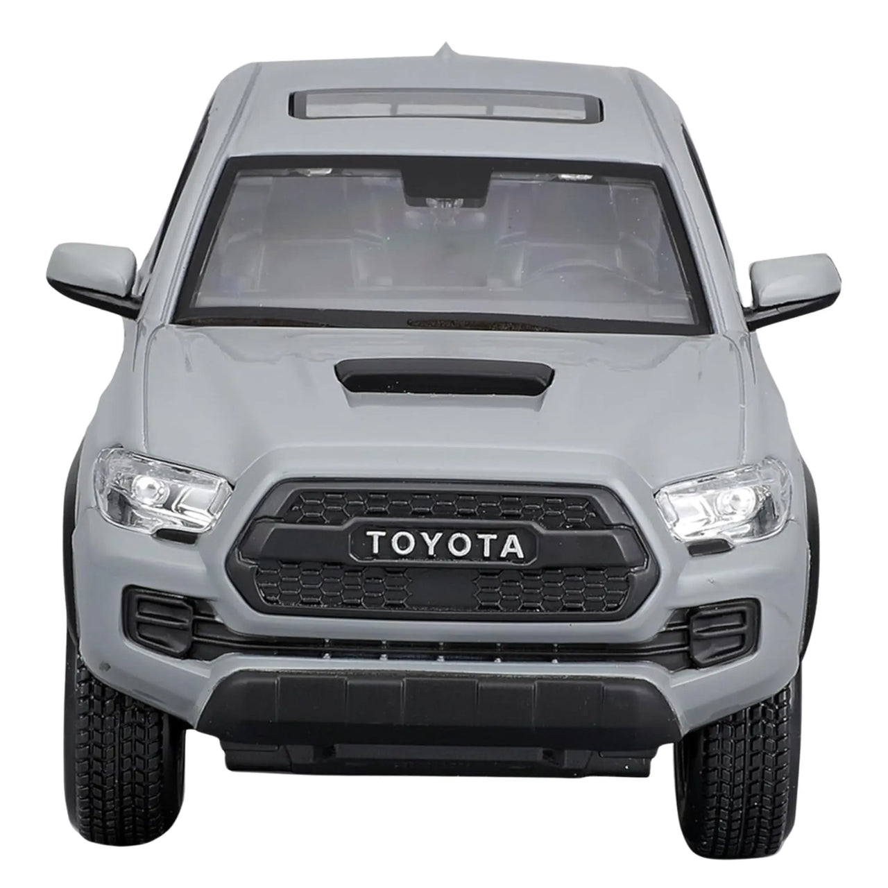 Front view of Maisto 2023 Toyota Tacoma TRD Pro 1:27 diecast truck in gray