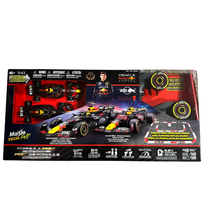 Front packaging view of Maisto Tech R/C Red Bull RB20 Max Verstappen 1/41 scale track set