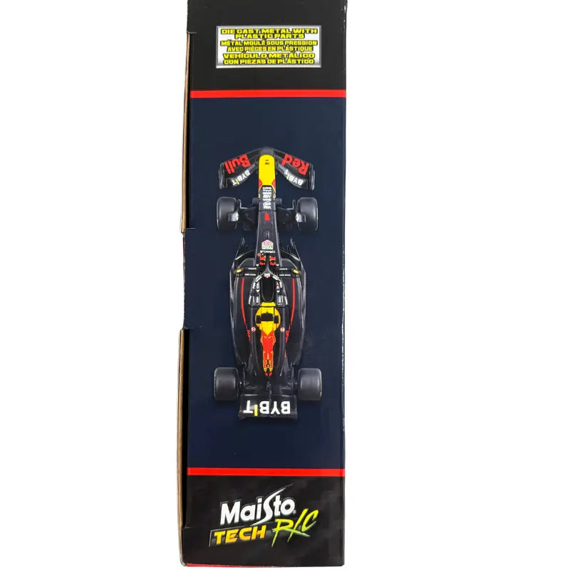 Side view of Maisto Tech R/C packaging displaying top-down photo of Red Bull RB20 F1 car