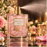 Thumbnail for Mark and James Audrey eau de parfum 100 ml bottle spraying with gold floral pattern”
