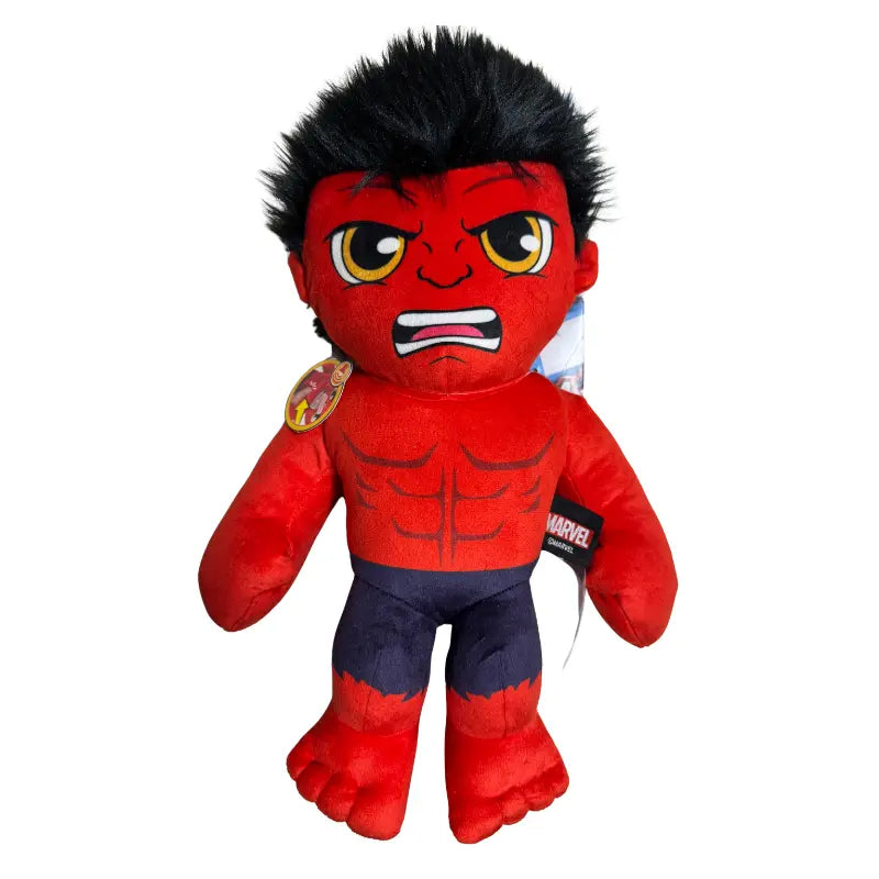 Marvel Red Hulk officially licensed plush front view with Marvel woven label and character hang tag