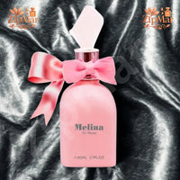 Thumbnail for Melina for Women Eau de Parfum 80 mL 2.7 fl oz pink bottle with large pink bow on dark satin