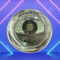 Thumbnail for Clear plastic container with a dark object inside on a blue and pink striped background
