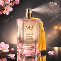Thumbnail for MG Studio Japanese Cherry Blossom Room Spray 100 mL 3.52 fl oz pink bottle with gold spray pump, gold tassel and mist
