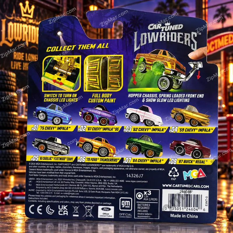 MGA Cartuned Lowriders Series 3 1959 Chevy Impala card back with series lineup and barcode”