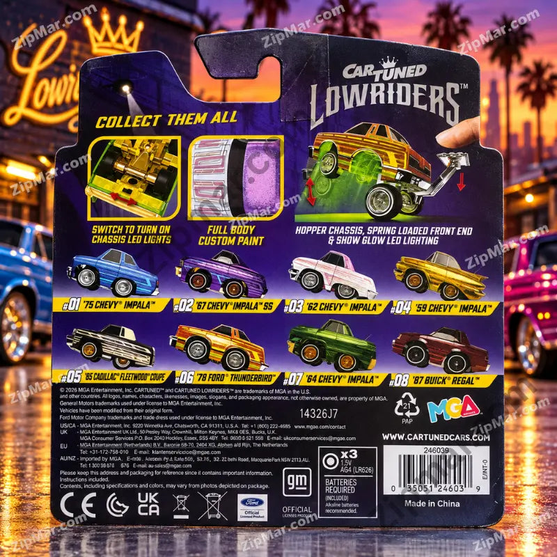 MGA Cartuned Lowriders Series 3 1962 Chevy Impala card back with series lineup and barcode”