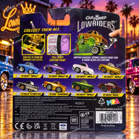 Thumbnail for MGA Cartuned Lowriders Series 3 1962 Chevy Impala card back with series lineup and barcode”