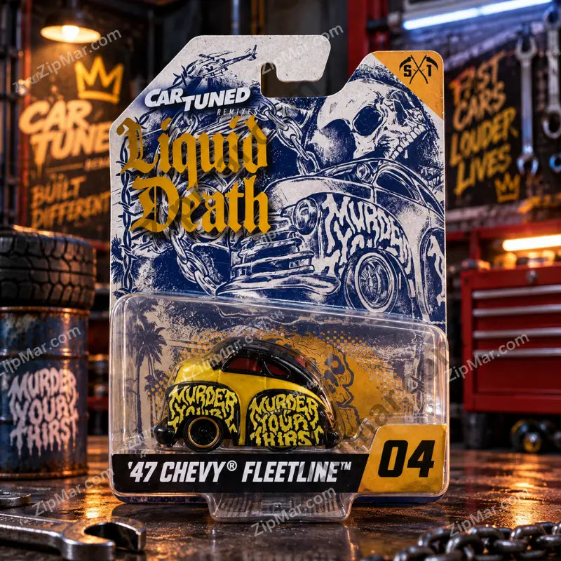 MGA Cartuned Remixes Liquid Death 1947 Chevy Fleetline 04 yellow and black on collector card”