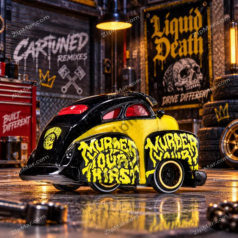 MGA Cartuned Remixes Liquid Death 1947 Chevy Fleetline rear side view with Murder Your Thirst lettering”