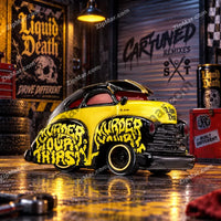 Thumbnail for MGA Cartuned Remixes Liquid Death 1947 Chevy Fleetline side profile with gold trim wheels”