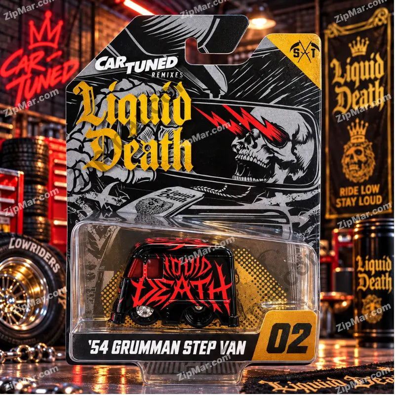 MGA Cartuned Remixes Liquid Death 1954 Grumman Step Van 02 black and red on collector card”