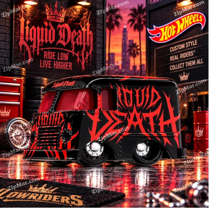 MGA Cartuned Remixes Liquid Death 1954 Grumman Step Van front angle with chrome wheels”