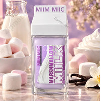 Thumbnail for MIIM MIIC Marshmallow Miilk Eau de Parfum 3 oz milk carton bottle front surrounded by marshmallows, vanilla, and white flowers