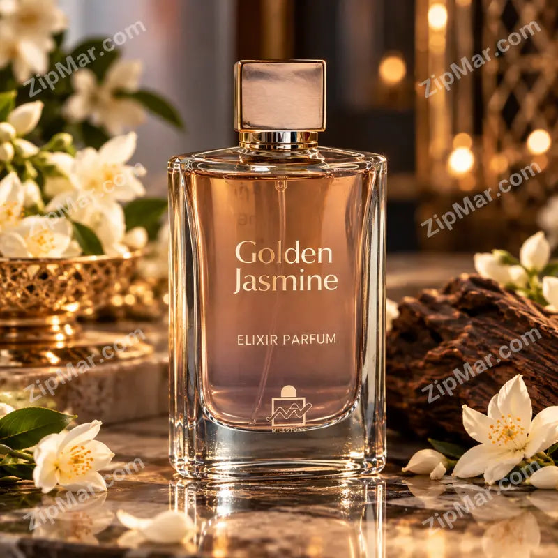 Milestone Golden Jasmine Elixir Parfum bottle with the Golden Jasmine name and Milestone logo
