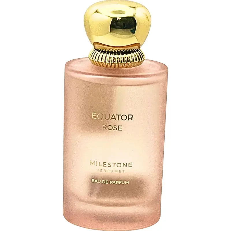 Milestone Perfumes Equator Rose Eau de Parfum 3.4 fl oz frosted blush pink bottle with ribbed gold crown cap