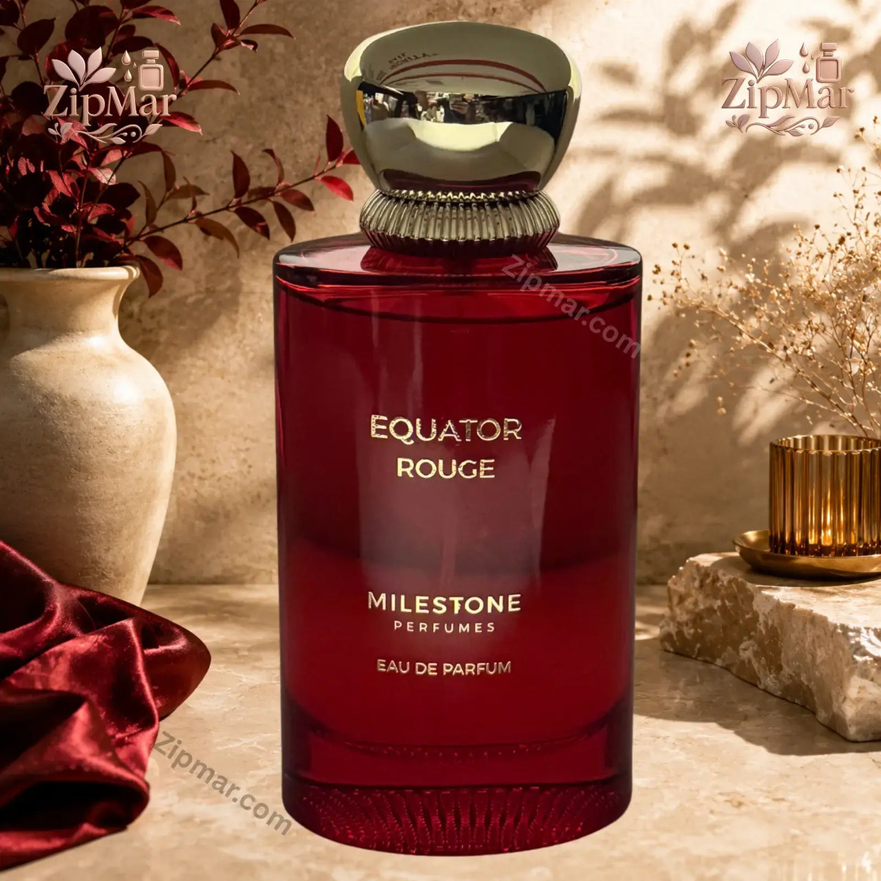 Milestone Perfumes Equator Rouge eau de parfum deep red bottle with gold cap