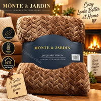 Thumbnail for Monte and Jardin jacquard throw blanket brown chevron pattern 60x70 inches with packaging