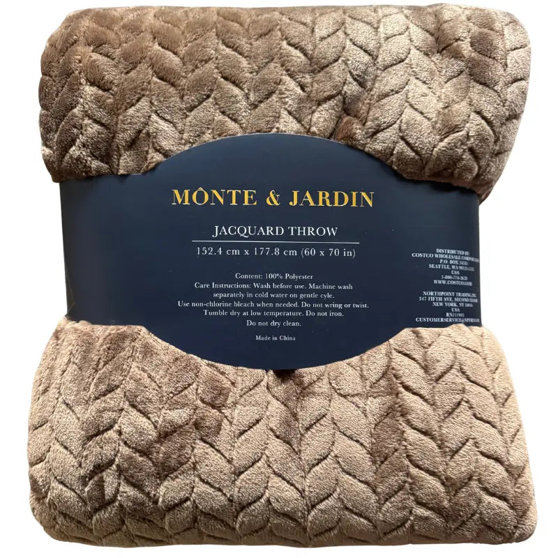 Mônte & Jardin Jacquard Throw Blanket Brown packaged front view