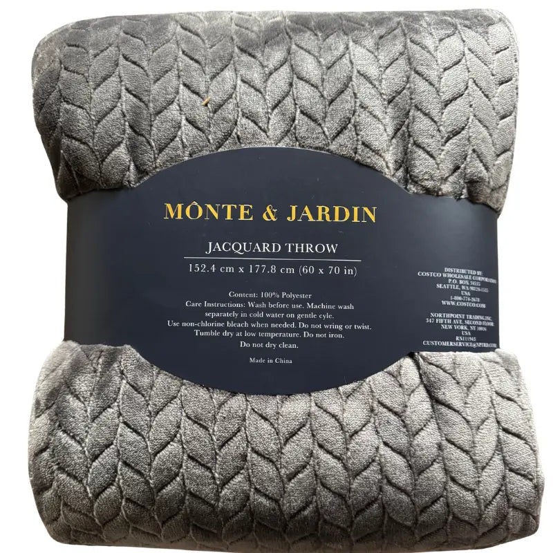 Mônte & Jardin Jacquard Throw Blanket Grey packaged front view