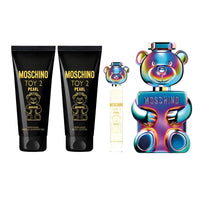 Thumbnail for Moschino Toy 2 Pearl holographic bear EDP bottle, mini spray, perfumed shower gel and body lotion close-up