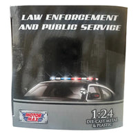 Thumbnail for Back of MotorMax packaging detailing features like opening doors and hood for the Law Enforcement series.