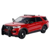 Thumbnail for Side profile of the red 2015 Ford Police Interceptor Utility Fire Marshal diecast car showing light bar and spotlight.