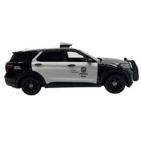 Thumbnail for Motor Max Ford Police Interceptor Utility LAPD Die-Cast Police Car Front Angle Black and White with Bull Bar ZipMar