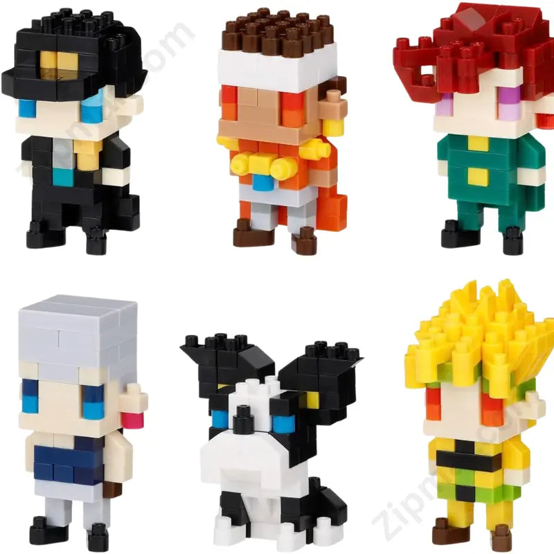 Nanoblock mininano JoJo's Bizarre Adventure Stardust Crusaders all 6 assembled figures: Jotaro, Avdol, Kakyoin, Polnareff, Iggy and DIO