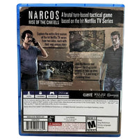 Thumbnail for Narcos Rise of the Cartels PS4 back cover showing game features tactical combat PS4 Pro enhanced ESRB M rating