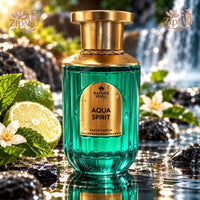 Thumbnail for Nature Spell Aqua Spirit Eau de Parfum 100 mL gold arch label on teal ribbed bottle with stones and citrus