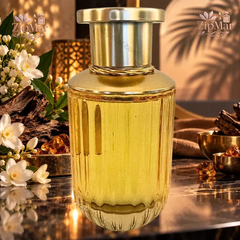 Nature Spell Luminous Soul EDP amber ribbed glass bottle with silver cap and oud wood background