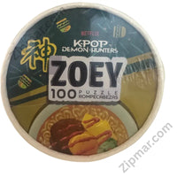 Thumbnail for Netflix K-POP Demon Hunters Zoey puzzle cup top view round snap lid showing Netflix logo and K-POP DEMON HUNTERS ZOEY 100 PUZZLE branding ramen bowl anime artwork teal gold and dark design