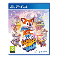Thumbnail for New Super Lucky's Tale PS4 front cover featuring Lucky the fox and colorful characters Playful Corp PEGI 3