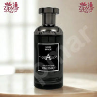 Thumbnail for Noir Spice Eau de Toilette for Men 125 mL black glass bottle front with silver framed label