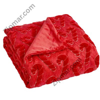 Thumbnail for Northwest embroidered candy cane faux fur throw in red folded to show the pattern and soft underside