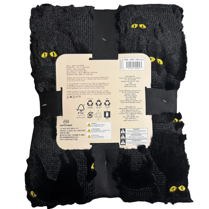 Back view of packaging tag showing Costco item number 1901555, care instructions, and material specifications