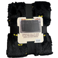 Thumbnail for Front view of packaged The Northwest Group Halloween black cat embroidered faux fur throw blanket with ribbon