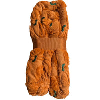Thumbnail for Side folded profile view highlighting textured faux fur pumpkin pattern and green embroidered stems
