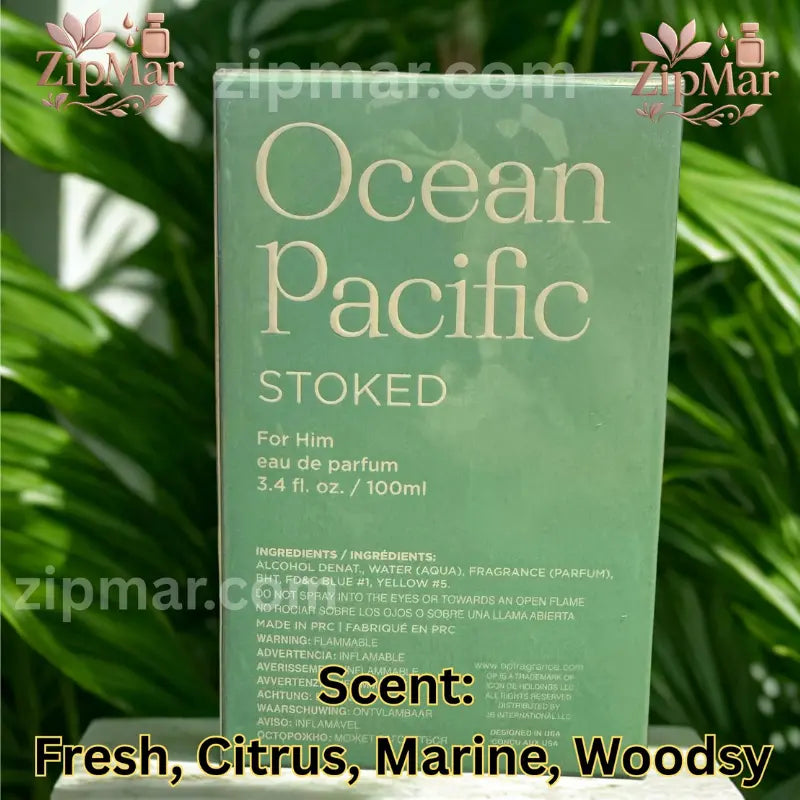 Back view of Ocean Pacific OP Stoked For Him EDP box showing fragrance details and ingredients