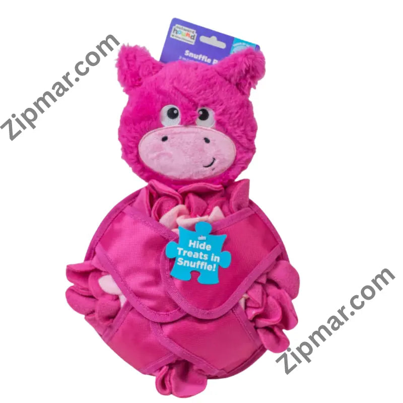 Pink Outward Hound Snuffle Pals Pig dog toy with hang tag and Hide Treats in Snuffle tag