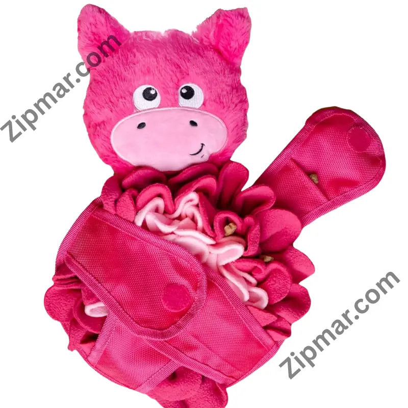 Snuffle Pals Pig dog toy with treats hidden in fleece layers and arm treat pocket