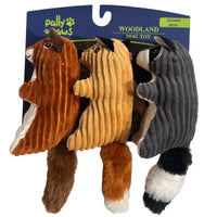 Thumbnail for Pally Paws Woodland Dog Toy 3-piece squeaker plush set on display card