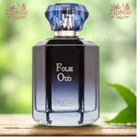 Thumbnail for Front view of Parfums Diane Castel Folie Oud EDP 3.3 fl oz bottle with blue-tinted base