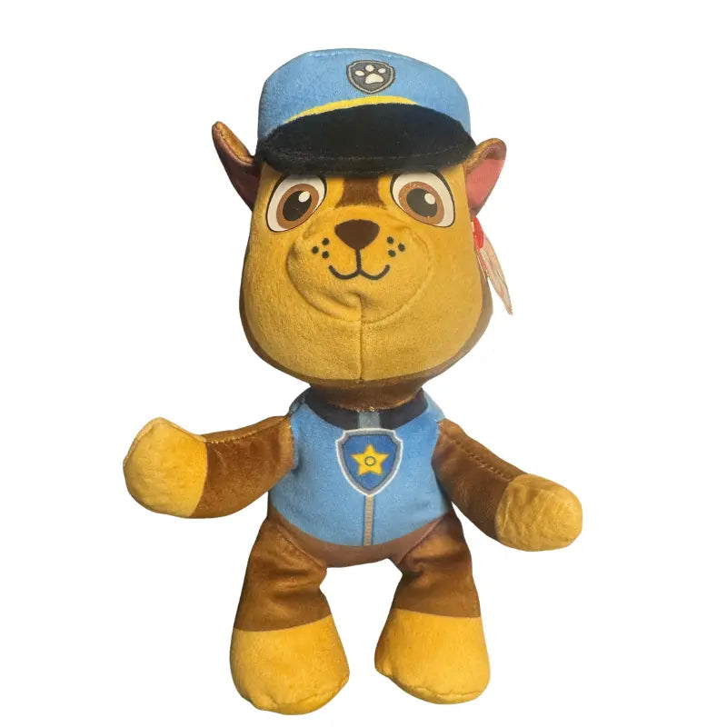 PAW Patrol Chase police dog plush toy by Ty front view with gold star badge and blue cap