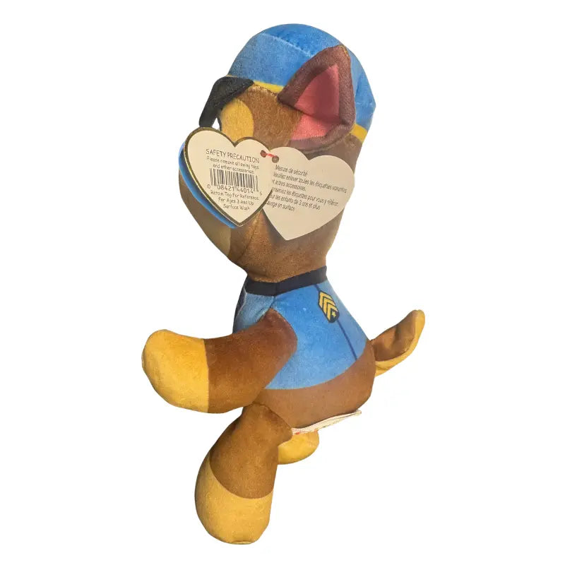 PAW Patrol Chase Ty plush toy side view with official Ty heart hang tag and barcode visible