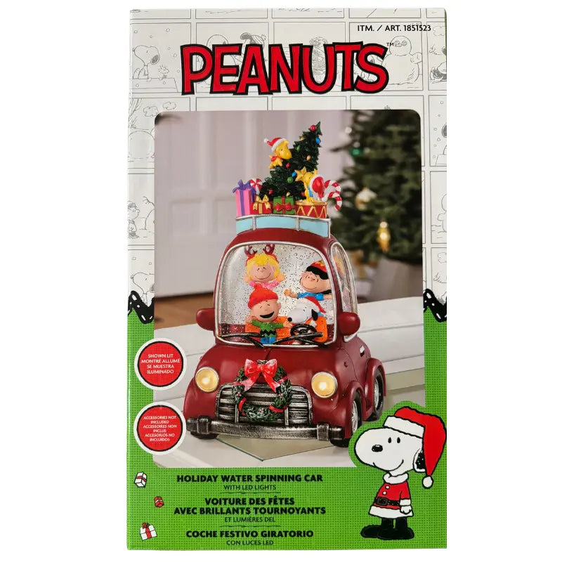Peanuts Christmas Holiday Water Spinning Car illuminated snow globe box front