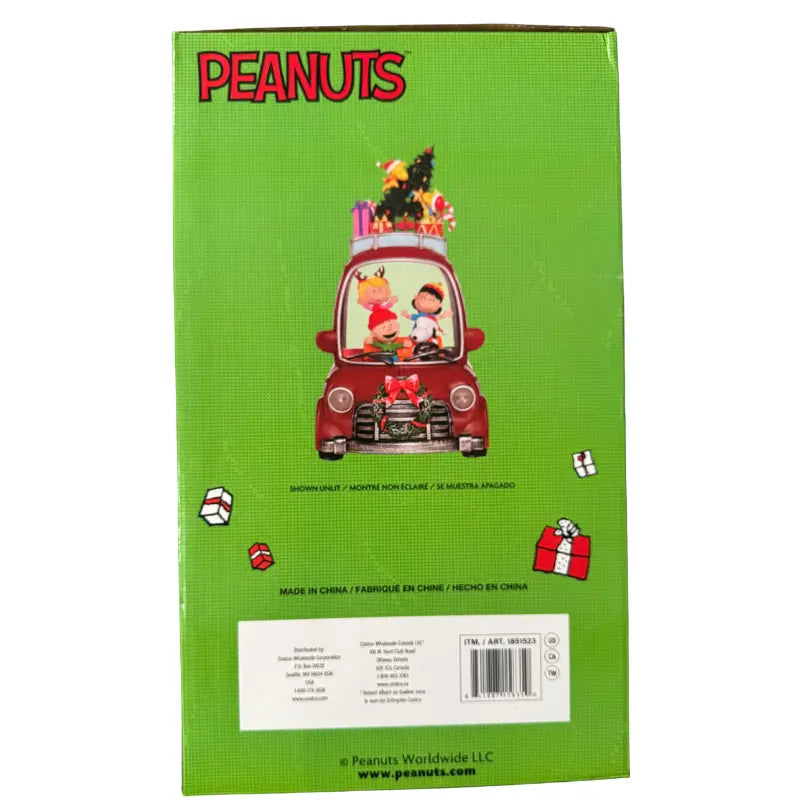 Peanuts Christmas Holiday Water Spinning Car box showing item number and barcode