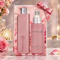 Thumbnail for Perry Ellis 18 Gift Set for Women with pink Eau de Parfum bottle and Body Mist Spray bottle in gift box with pink ribbon