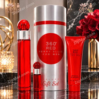 Thumbnail for Perry Ellis 360 Red for Men Deluxe Gift Set with red EDT 3.4 oz bottle, mini EDT, silver gift tube and shower gel