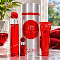 Thumbnail for Perry Ellis 360 Red for Men Deluxe Gift Set front view with red bottle, silver cylinder tube and red shower gel tube